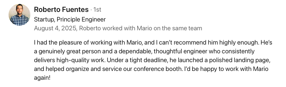 Testimonial picture from Roberto Fuentes, Founder at Web Fountain, Inc